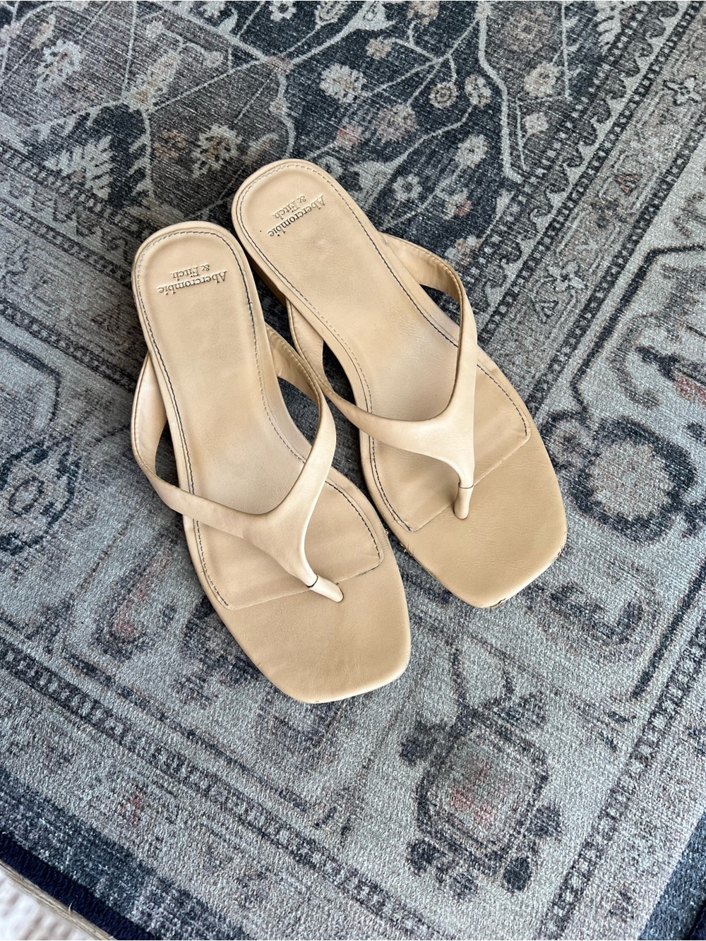 Abercrombie & Fitch Neutral Tan Square-Toe Thong Sandals